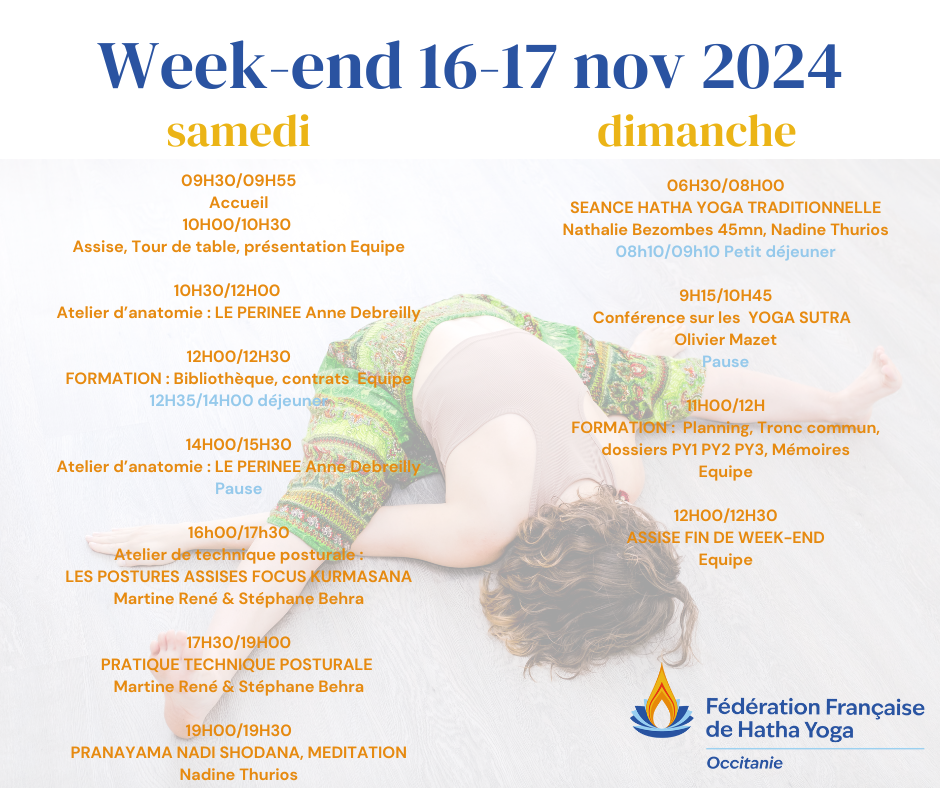 programme de formation novembre 2024 Formation hatha yoga FFHY Occitanie